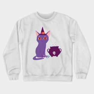 Black cat making a potion. Illustration art print Crewneck Sweatshirt